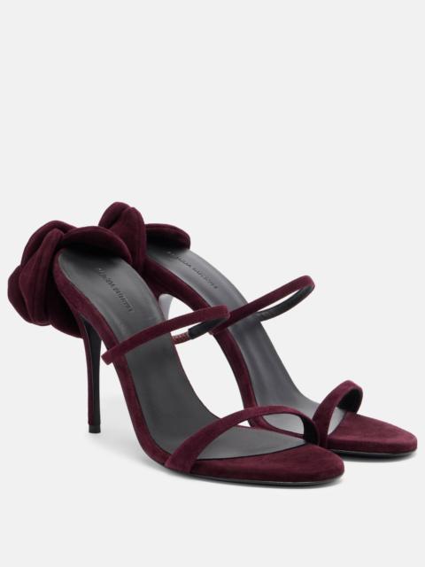 Floral-appliqué suede mules