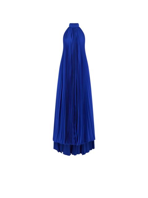 SILK HALTERNECK SUNRAY PLISSE EVENING DRESS