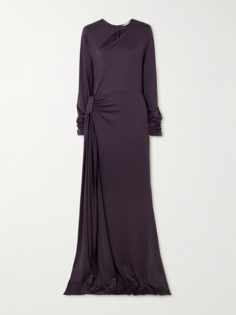 Tie-detailed Gathered Cut-out Stretch-jersey Gown