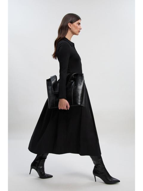 Petite Viscose Rib Button Up Button Up Collared Shirt Maxi Dress