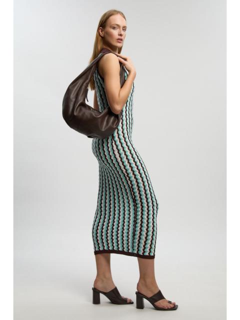 Petite Knit Contrast Collar Pointelle Sleeveless Midi Dress