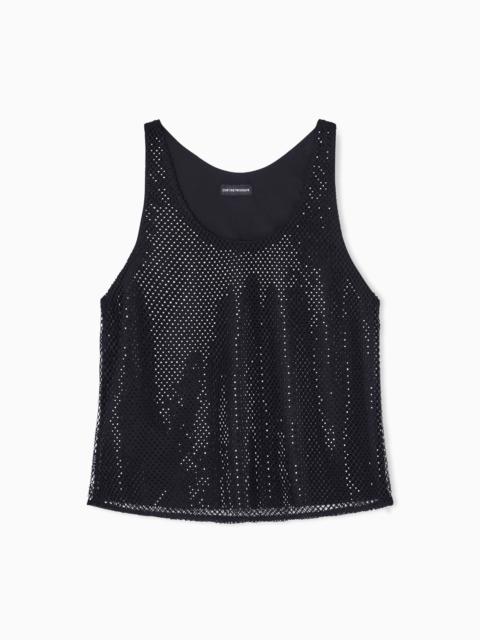 MESH TOP WITH ALL-OVER RHINESTONES