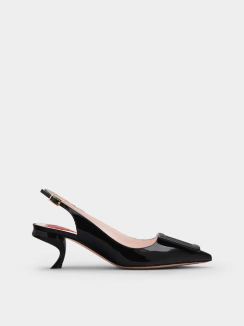 Virgule Lacquered Buckle Slingback Pumps in Patent Leather