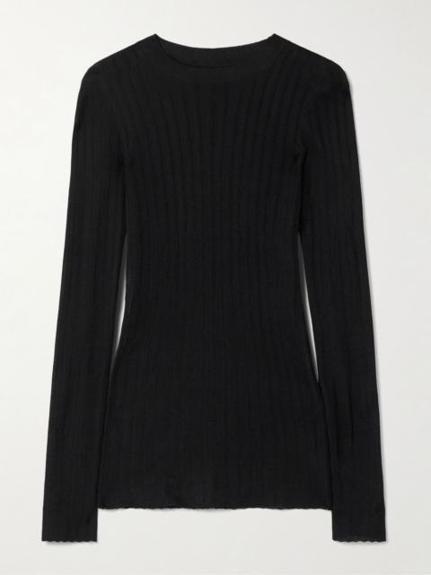Elm ribbed silk and wool-blend top Black