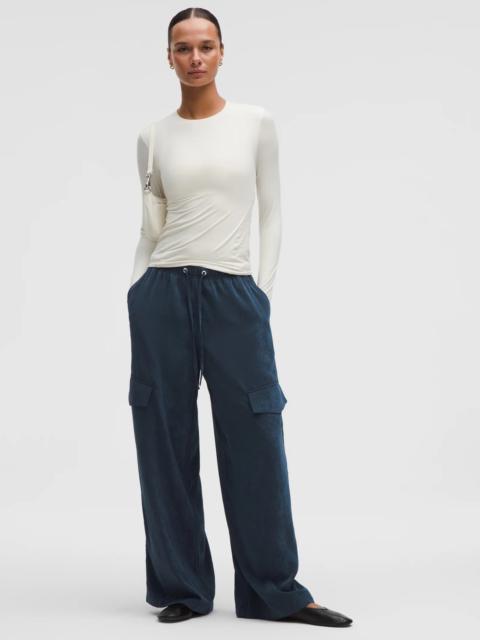 Matte Satin Relaxed-Fit Mid-Rise Cargo Pant
