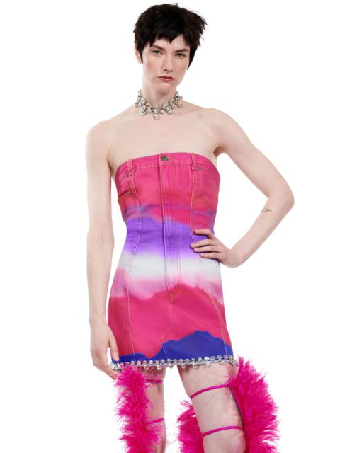 OMBRE DENIM STRAPLESS MINI DRESS