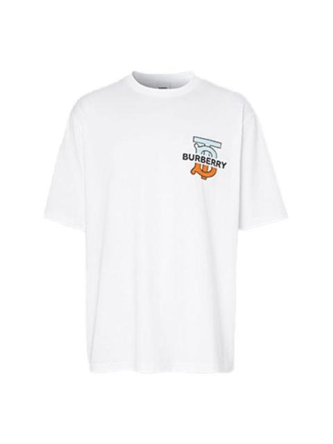 Burberry Logo Pattern Loose Short Sleeve For Men White 80321861
