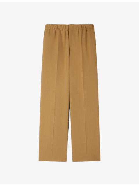 Elasticated-Waist Wide-Leg Stretch-Woven Trousers