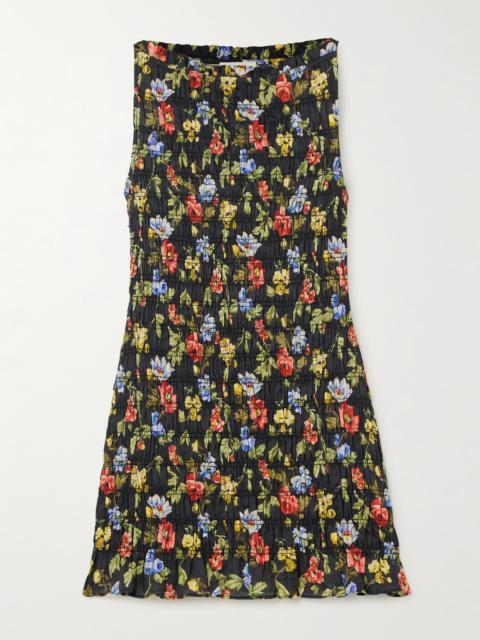 Gianna Shirred Floral-print Ramie Mini Dress