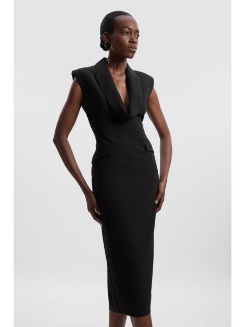Petite Polished Tailored Cowl Neck Sleeveless Midi Dress