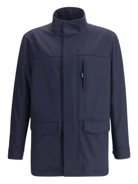 high-neck flap-pocket jacket