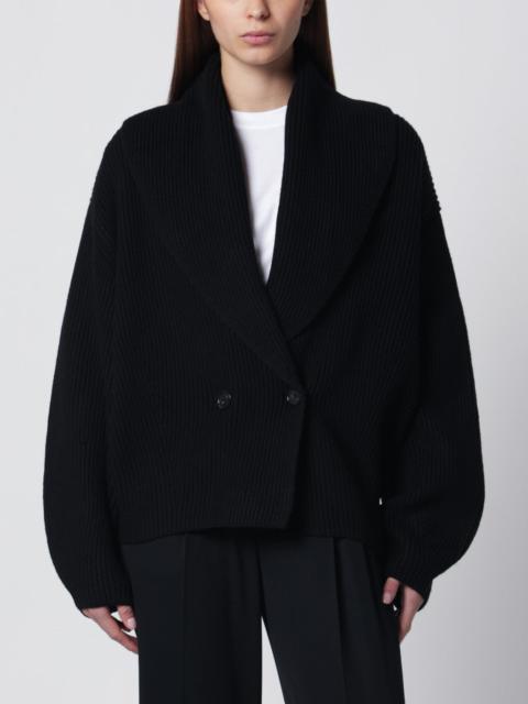 Black wool cardigan with shawl collar
