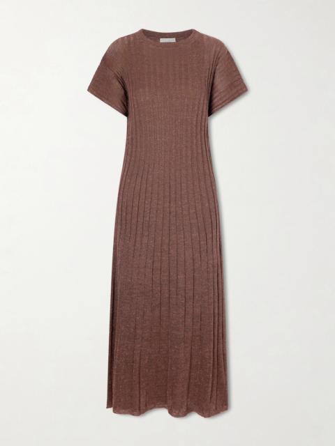 Metallic Ribbed-knit Midi Dress