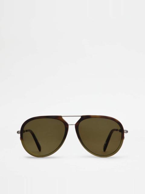 SUNGLASSES WITH TEMPLES IN LEATHER - GREY