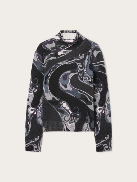 ORCHIDEE PRINT HIGH NECK SWEATER IN WOOL
