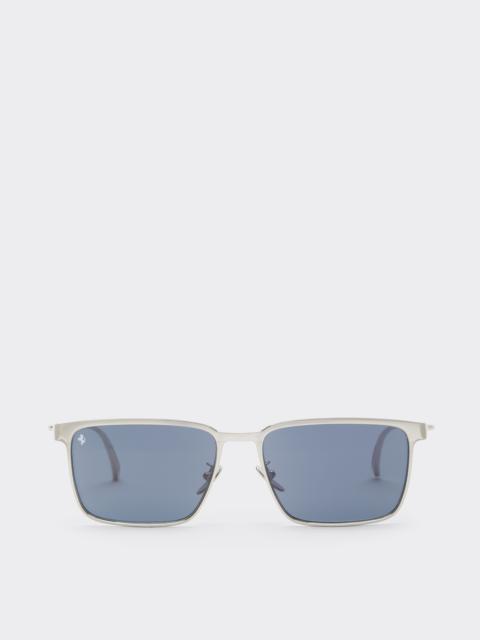 Ferrari sunglasses in  matte silver metal  with blue crystal lenses