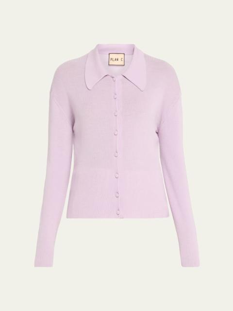 Collared Wool Rib Cardigan