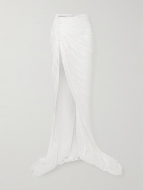 Gathered Plissé Silk-satin Maxi Skirt