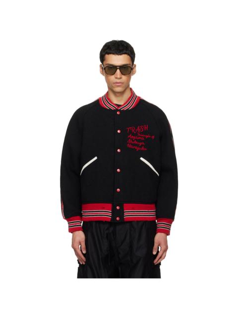 Black Deconstructed Letter Bomber Jacket