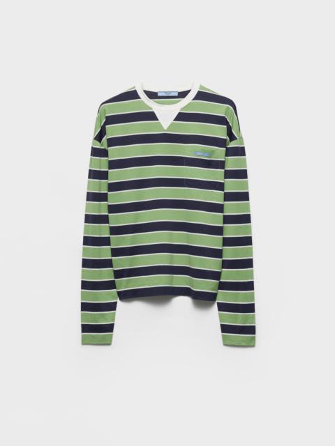 Long-sleeved bayadere striped lisle cotton T-shirt
