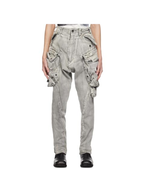 Gray Gas Mask Denim Cargo Pants