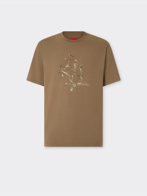 Cotton T-shirt with Prancing Horse print