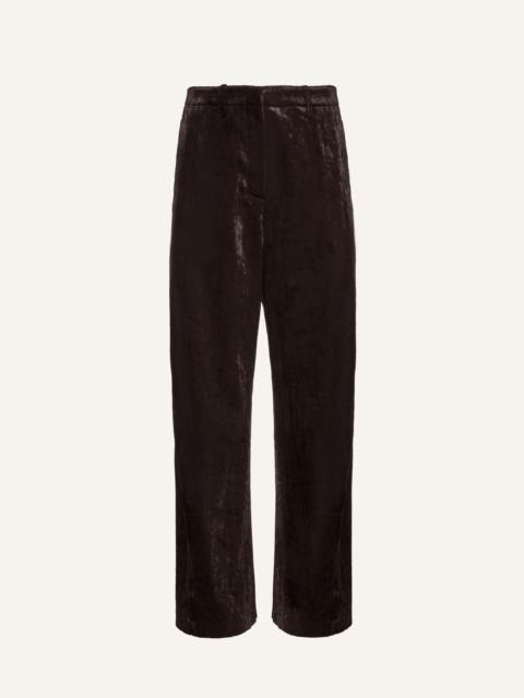 Wide-leg velvet trousers in dark brown