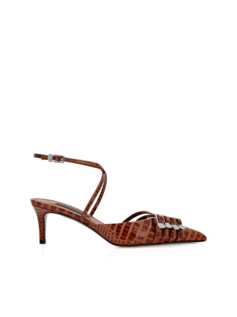 55mm crocodile-effect buckled pumps