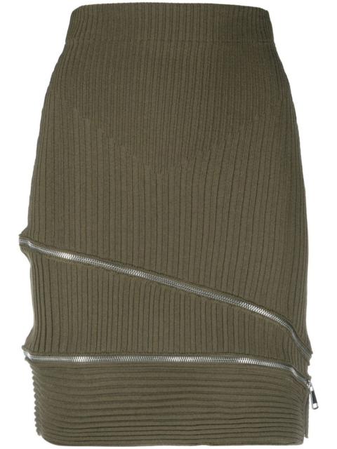 zip-detail ribbed skirt