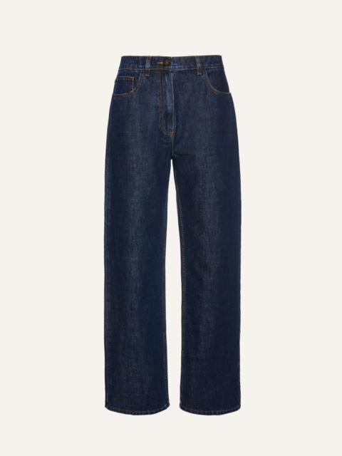 Loose-leg faded denim pants in navy blue