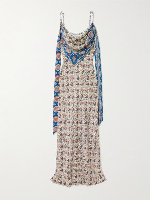 Chain-embellished Paisley-print Crepe Maxi Dress