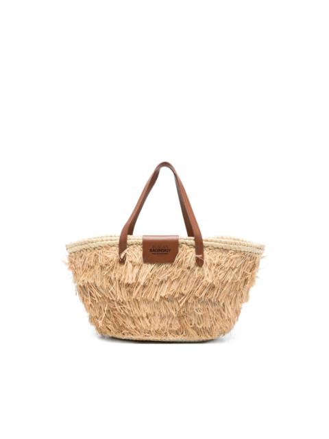 fringed top-handle tote bag