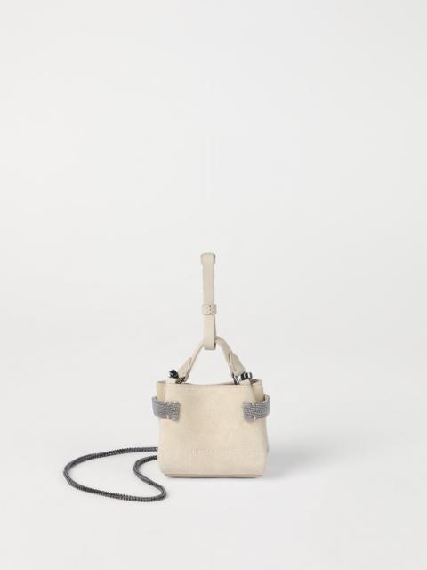 Essence precious micro top-handle bag in suede with  precious chain