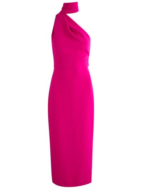 Solace London Samira One-shoulder Scarf-effect Midi Dress