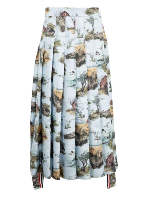 pleated scenic-toile midi skirt