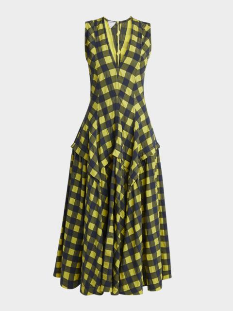 Macro Gingham 3D Cotton Maxi Dress