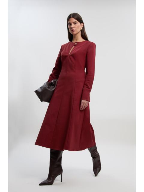 Techno Keyhole Detail Long Sleeve Trim Detail Maxi Dress