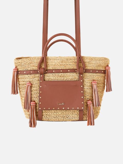 RAFFIA TOTE WITH TASSELS