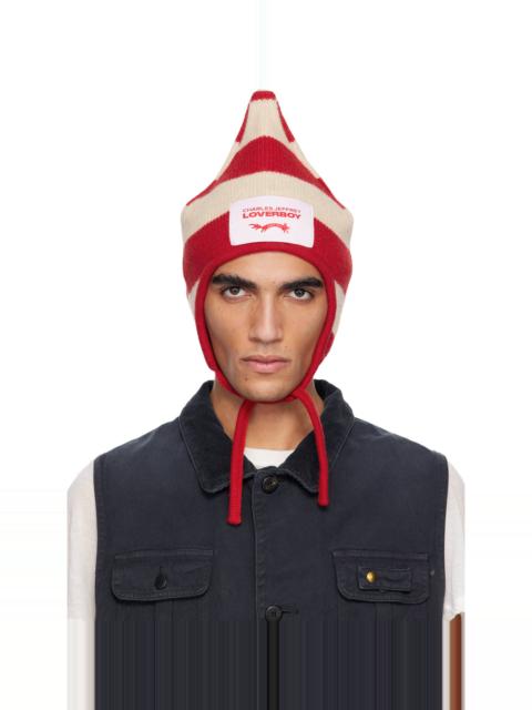 Red & Off-White Spike Bonnet Beanie