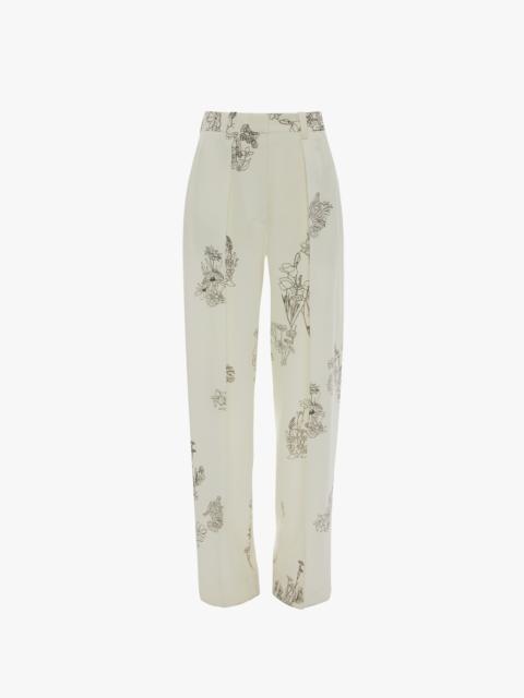 Wide Leg Trouser In Off-White Floral Print