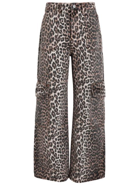Ganni Leopard-print Straight-leg Cargo Jeans