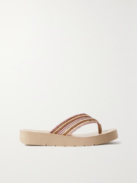 Clemence Striped Raffia Platform Flip Flops