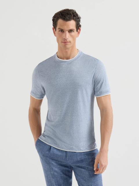 Linen and cotton jersey crew neck T-shirt with faux-layering