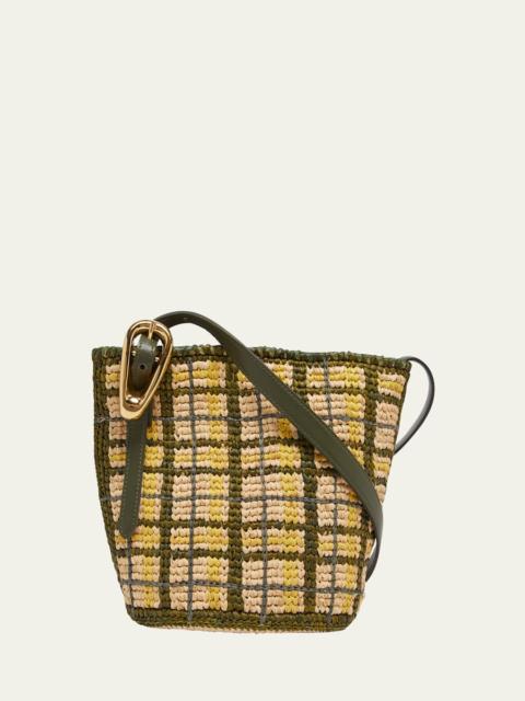 Small Plaid Raffia Bucket Bag