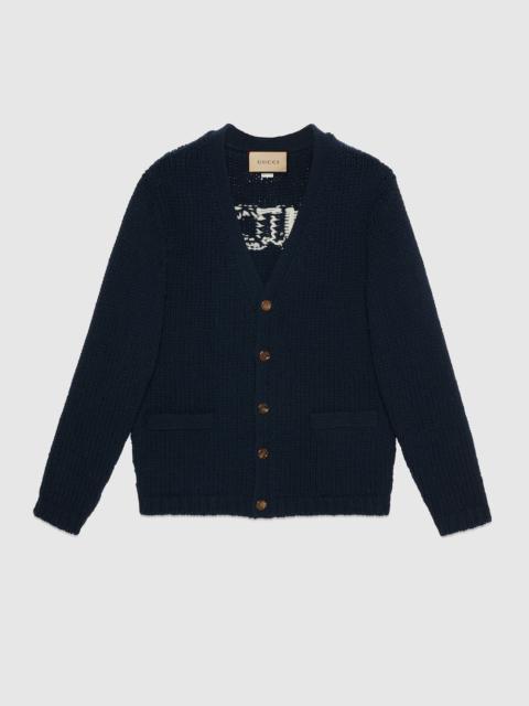 Knit wool cardigan with Gucci intarsia