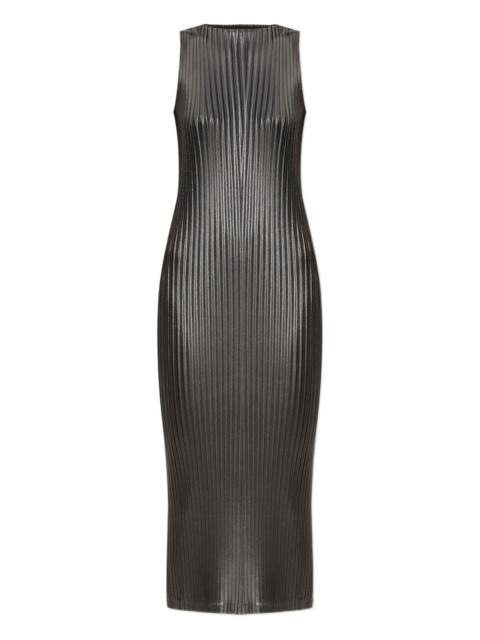 pleated sleeveless midi dress