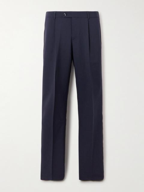Asymmetric Pleated Two-tone Wool-blend Straight-leg Pants