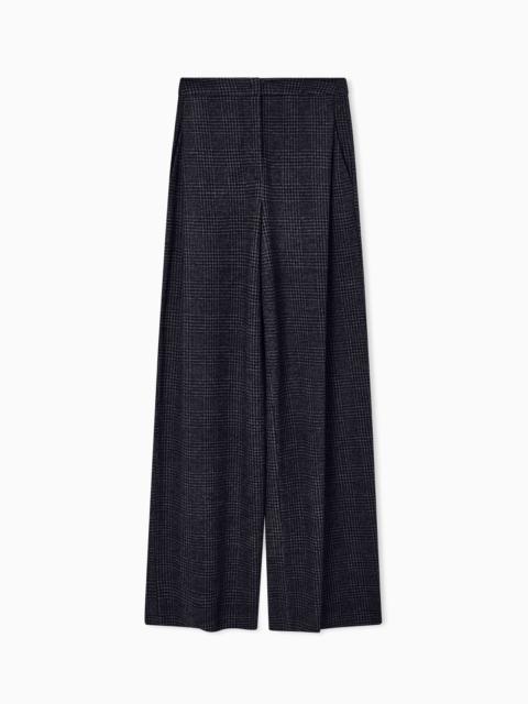 ASV ICON PRINCE OF WALES CHECK COMPACT JERSEY-KNIT TROUSERS WITH PLEATS