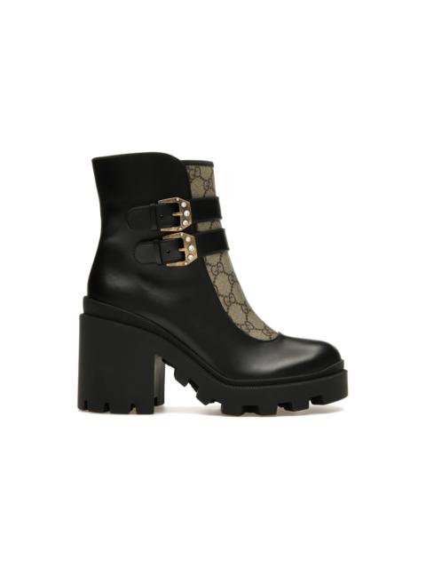 Gucci Buckles Ankle Boots Black Beige (Women's)