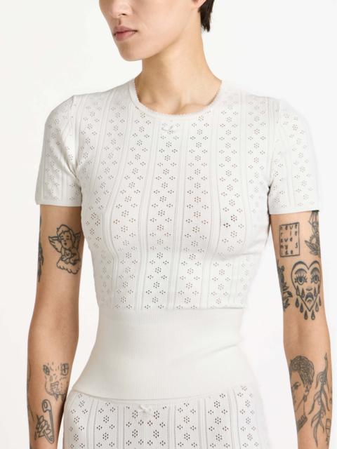 KNITTED POINTELLE T-SHIRT IN WHITE
